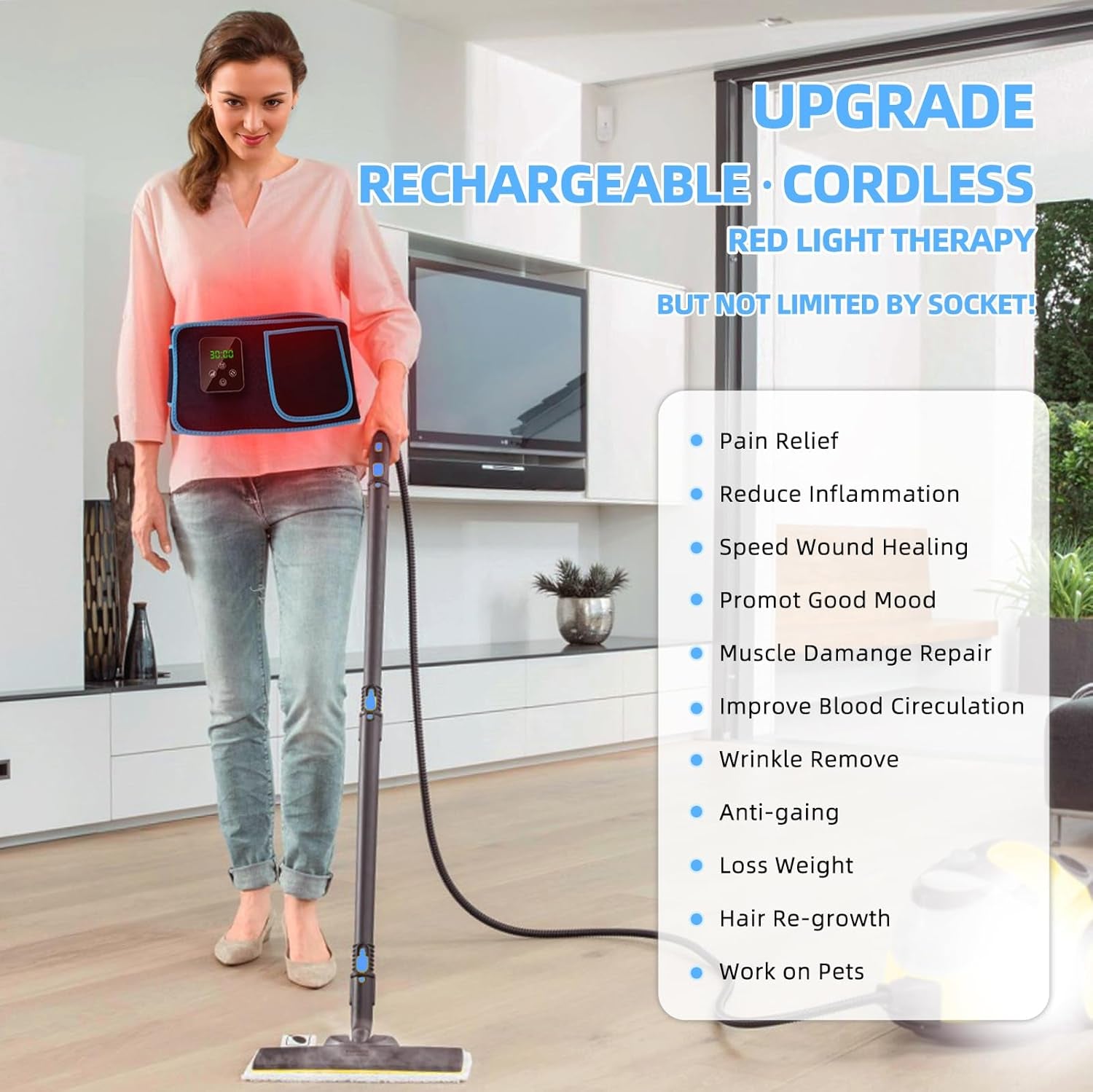 Red Light Therapy, Portable Cordless Red Infrared Light Therapy Belt for Body Rechargeable Wireless Magnetic LED Device for Waist Back Knee Joints Pain Relief, Reduce Inflammation, Faster Healing