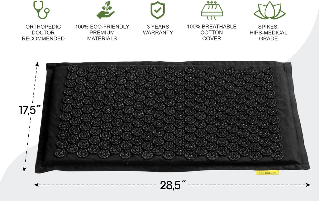 Acupressure Mat and Pillow Set | Acupuncture Mat for Back and Neck Pain Relief | Pranamat Inspired Accupressure Mats for Stress, Sciatic Pain, Feet Massage | Eco-Friendly Travel Bag Included