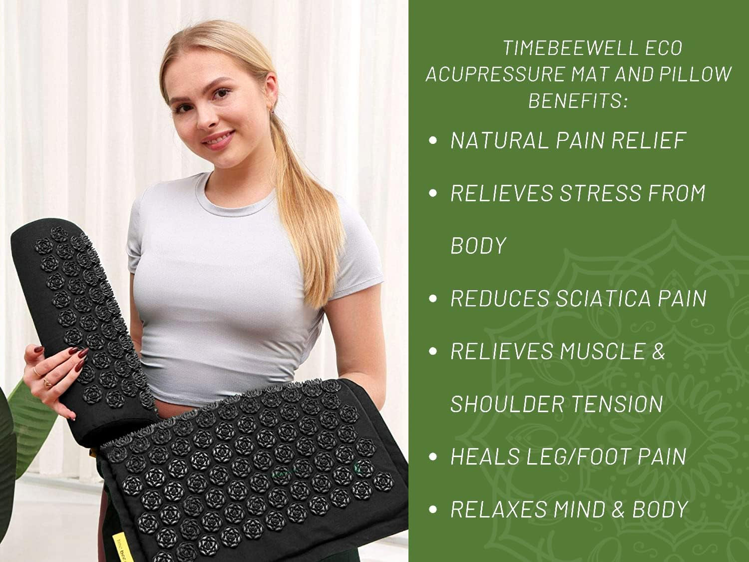 Acupressure Mat and Pillow Set | Acupuncture Mat for Back and Neck Pain Relief | Pranamat Inspired Accupressure Mats for Stress, Sciatic Pain, Feet Massage | Eco-Friendly Travel Bag Included
