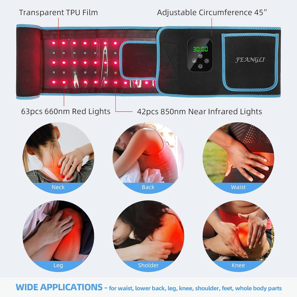 Red Light Therapy, Portable Cordless Red Infrared Light Therapy Belt for Body Rechargeable Wireless Magnetic LED Device for Waist Back Knee Joints Pain Relief, Reduce Inflammation, Faster Healing